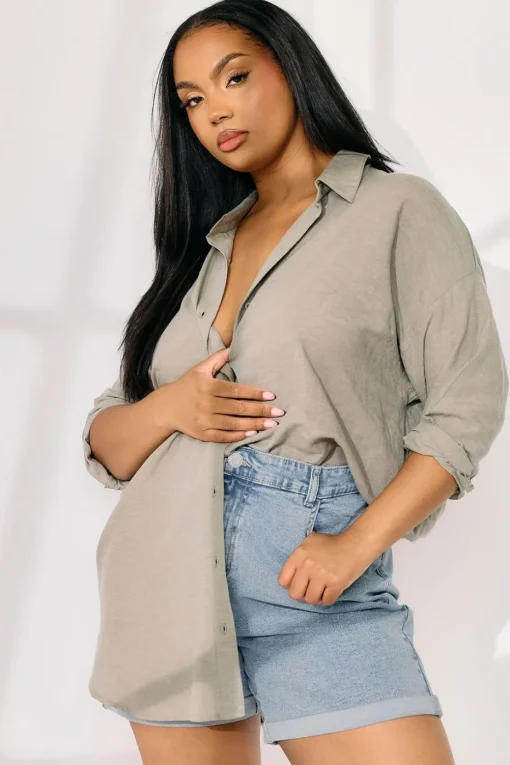 Yours Curve Light Blue Turn Up Stretch Denim Mom Shorts