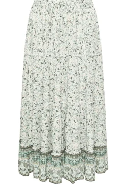 Yours Curve Light Green Ditsy Floral Tiered Skirt