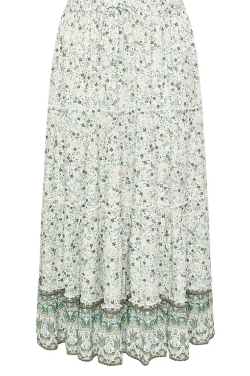 Yours Curve Light Green Ditsy Floral Tiered Skirt