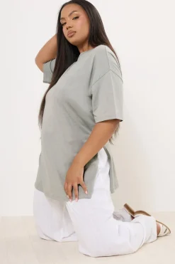 Yours Curve Light Grey Oversized Side Split T-Shirt