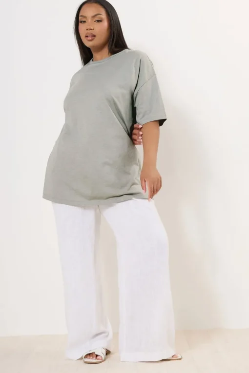Yours Curve Light Grey Oversized Side Split T-Shirt