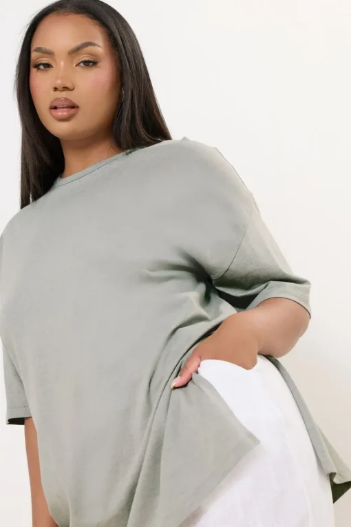 Yours Curve Light Grey Oversized Side Split T-Shirt