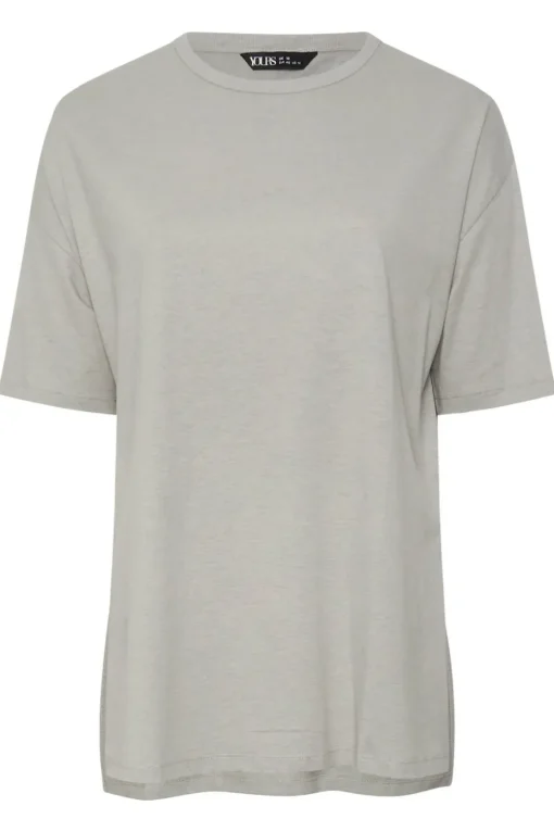 Yours Curve Light Grey Oversized Side Split T-Shirt