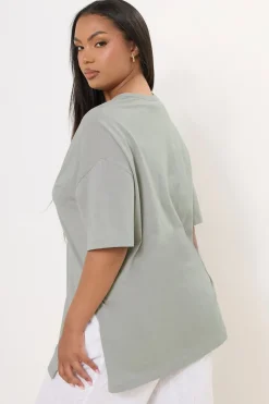 Yours Curve Light Grey Oversized Side Split T-Shirt