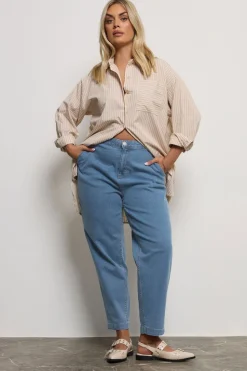 Yours Curve Mid Blue Stretch Denim Barrel Jeans