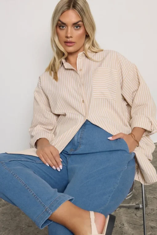 Yours Curve Mid Blue Stretch Denim Barrel Jeans
