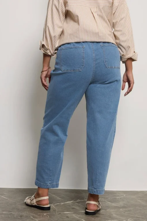 Yours Curve Mid Blue Stretch Denim Barrel Jeans