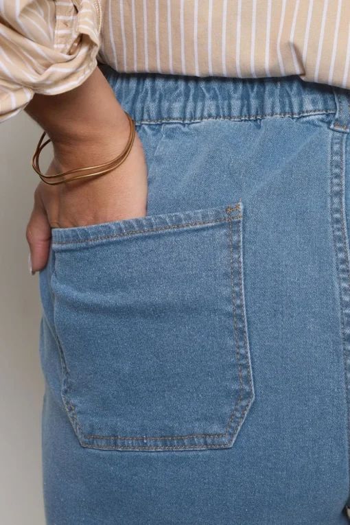 Yours Curve Mid Blue Stretch Denim Barrel Jeans