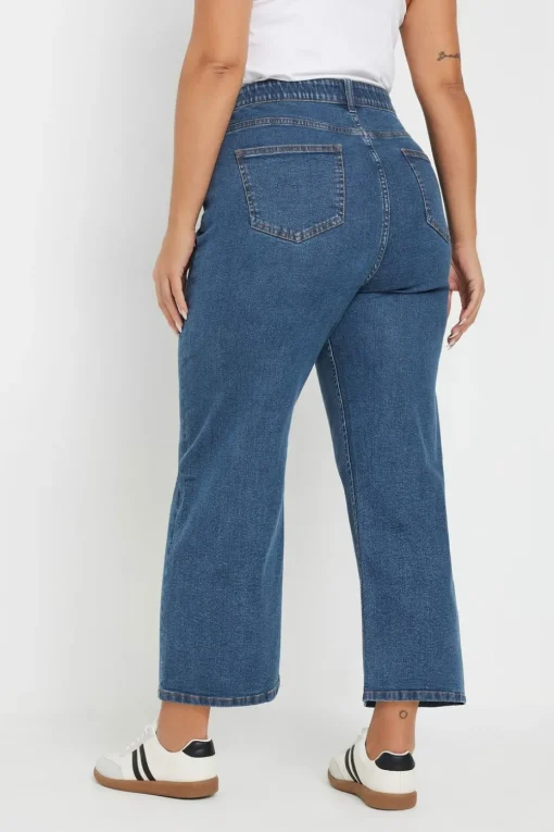 Yours Curve Mid Blue Wide Leg Cropped Denim Jeans
