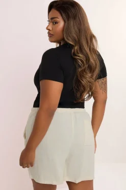 Yours Curve Natural Brown Tie Front Linen Shorts