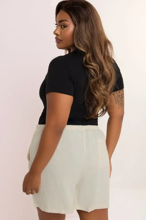 Yours Curve Natural Brown Tie Front Linen Shorts