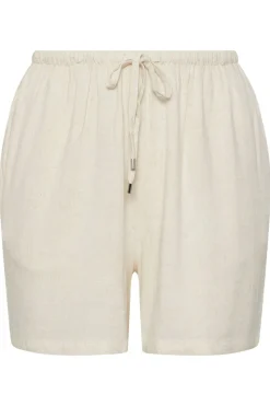 Yours Curve Natural Brown Tie Front Linen Shorts