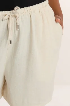 Yours Curve Natural Brown Tie Front Linen Shorts