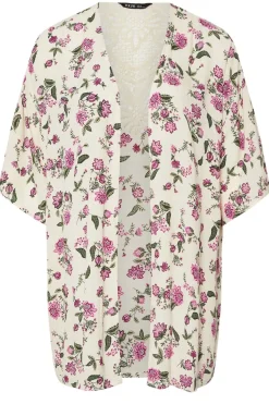 Yours Curve Natural Brown Floral Crochet Detail Kimono