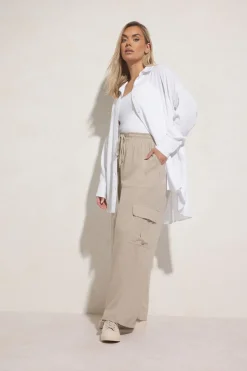 Yours Curve Natural Brown Linen Cargo Trousers