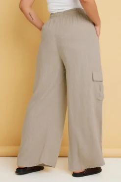 Yours Curve Natural Brown Linen Cargo Trousers