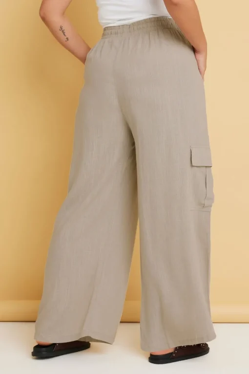 Yours Curve Natural Brown Linen Cargo Trousers