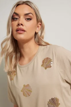 Yours Curve Natural Brown Sequin Embellished Shell T-Shirt