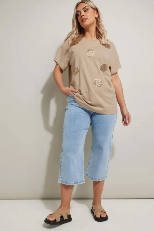 Yours Curve Natural Brown Sequin Embellished Shell T-Shirt