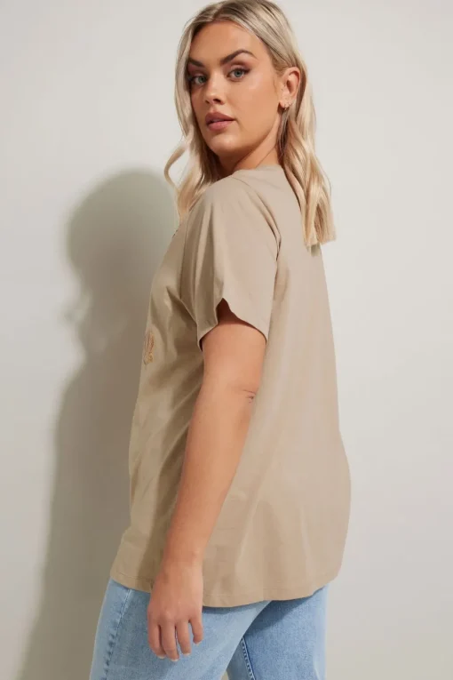 Yours Curve Natural Brown Sequin Embellished Shell T-Shirt