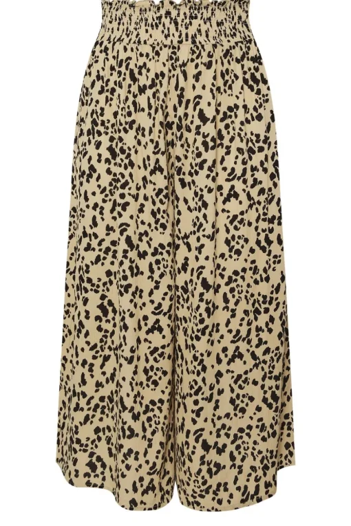 Yours Curve Natural Brown Leopard Print Shirred Midaxi Culottes