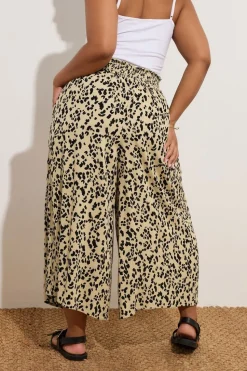 Yours Curve Natural Brown Leopard Print Shirred Midaxi Culottes