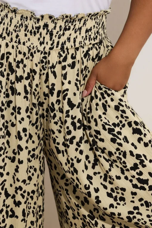 Yours Curve Natural Brown Leopard Print Shirred Midaxi Culottes