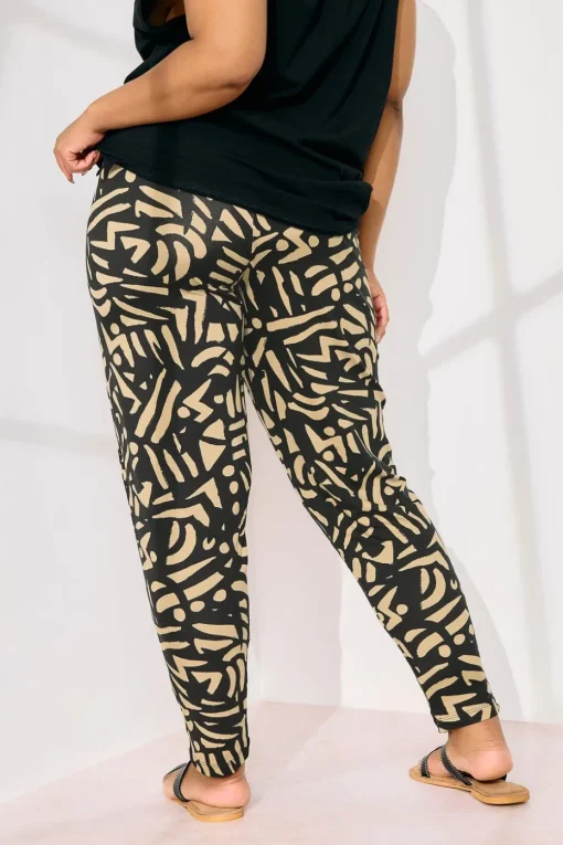 Yours Curve Natural Brown Abstract Print Harem Trousers