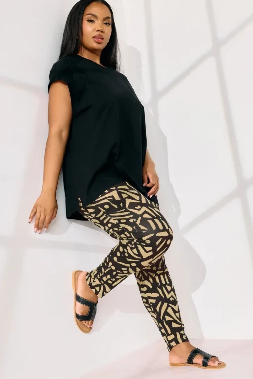 Yours Curve Natural Brown Abstract Print Harem Trousers