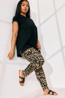 Yours Curve Natural Brown Abstract Print Harem Trousers