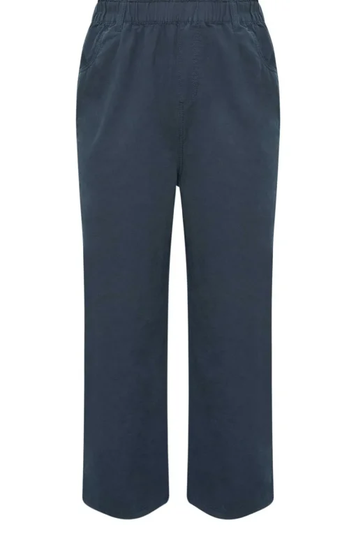 Yours Curve Navy Blue Cool Cotton Wide Leg Trousers