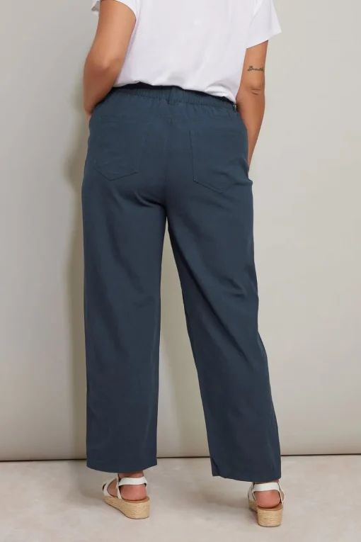 Yours Curve Navy Blue Cool Cotton Wide Leg Trousers