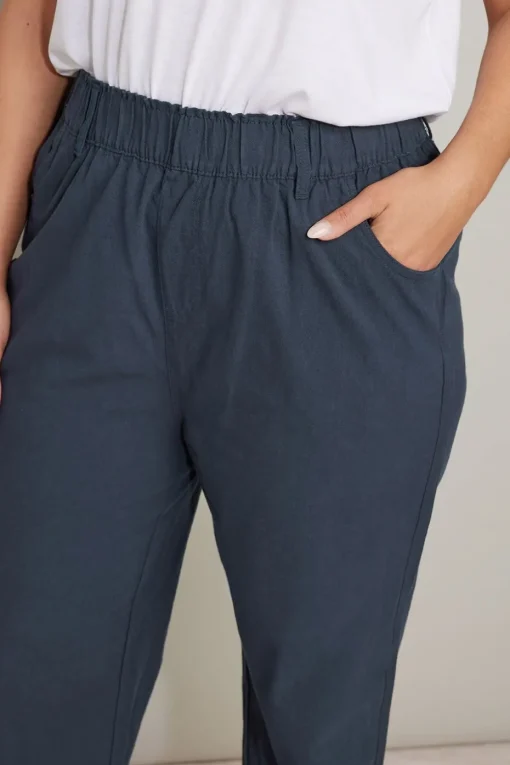 Yours Curve Navy Blue Cool Cotton Wide Leg Trousers