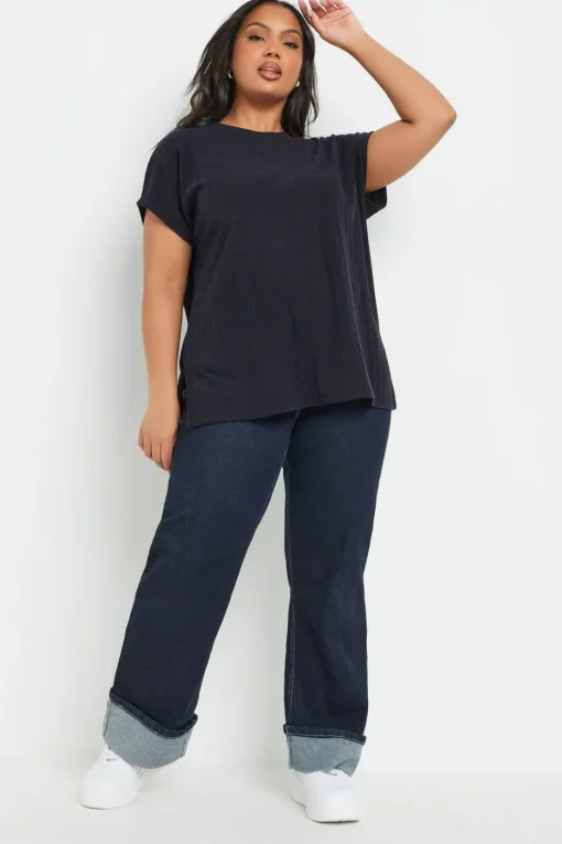 Yours Curve Navy Blue Knitted T Shirt
