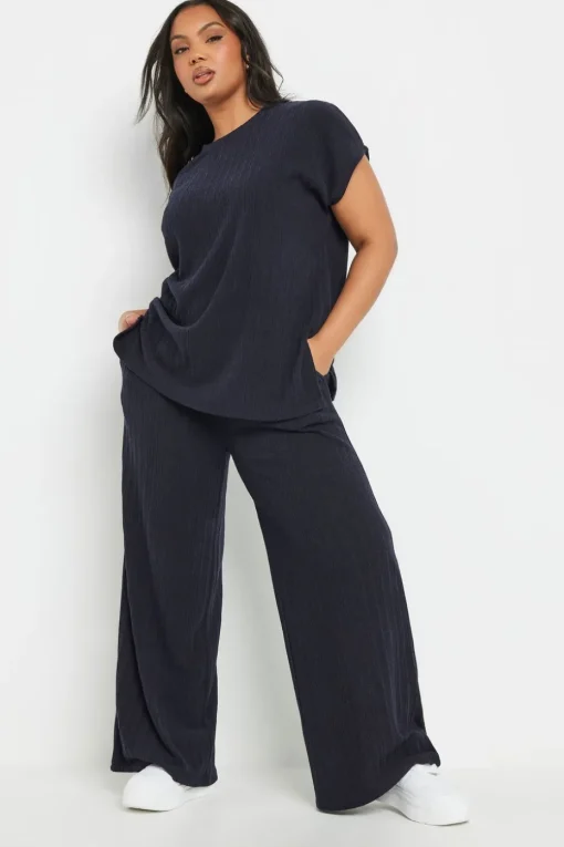 Yours Curve Navy Blue Knitted T Shirt