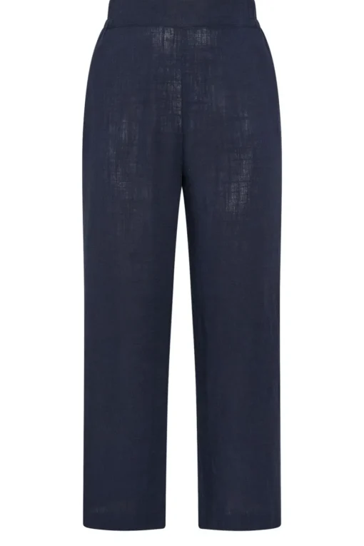 Yours Curve Navy Blue Linen Wide Leg Trousers