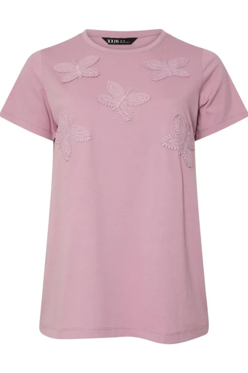 Yours Curve Pink Applique Butterfly T-Shirt