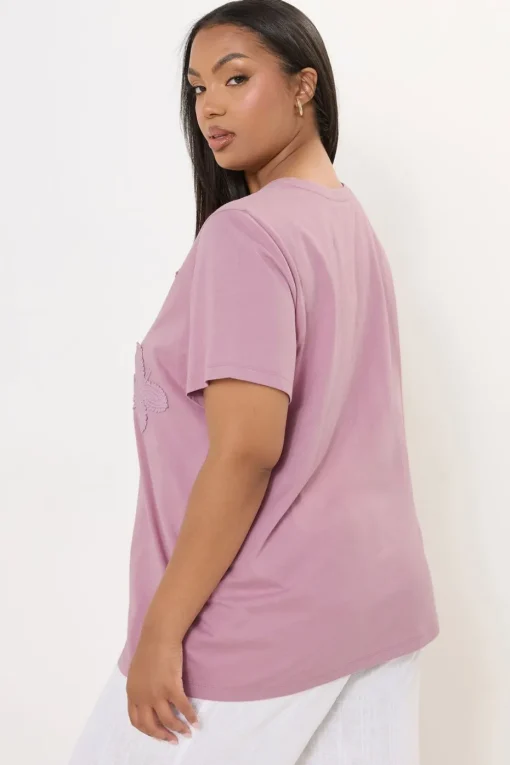 Yours Curve Pink Applique Butterfly T-Shirt