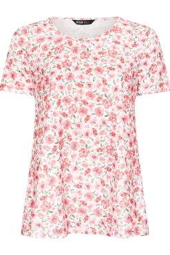 Yours Curve Pink Floral Print Broderie Anglaise T Shirt