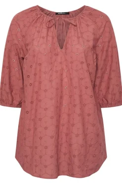 Yours Curve Rust Orange Floral Broderie Anglaise Tie Front Top