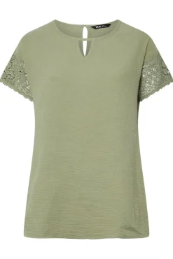 Yours Curve Sage Green Cheesecloth Crochet Top