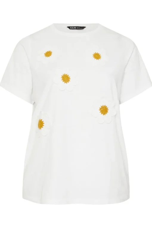 Yours Curve White Applique Daisy T-Shirt
