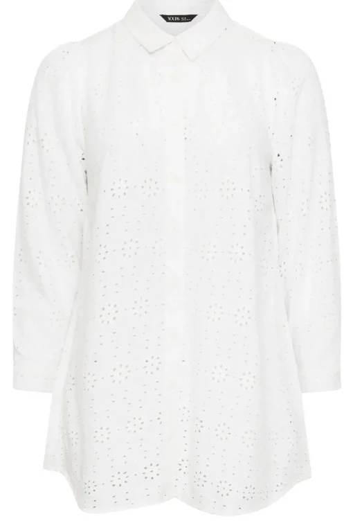 Yours Curve White Broderie Anglaise Long Sleeve Shirt