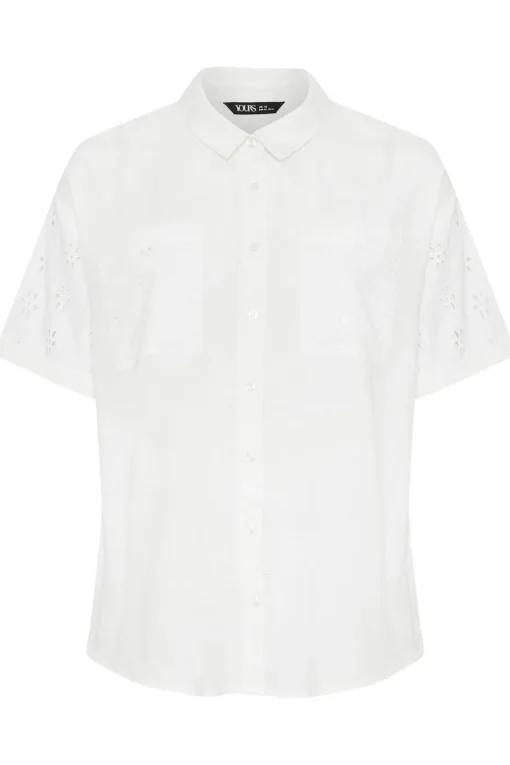 Yours Curve White Broderie Anglaise Linen Shirt
