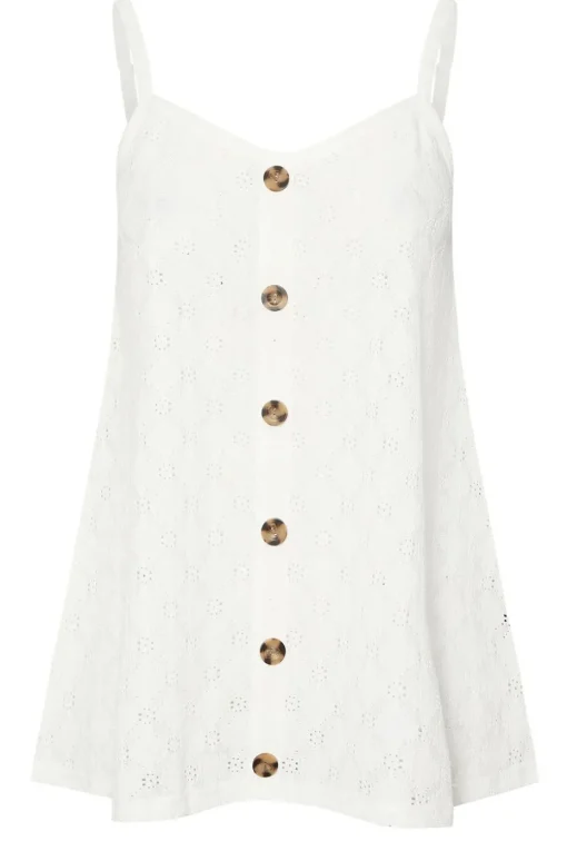 Yours Curve White Broderie Anglaise Button Vest Top