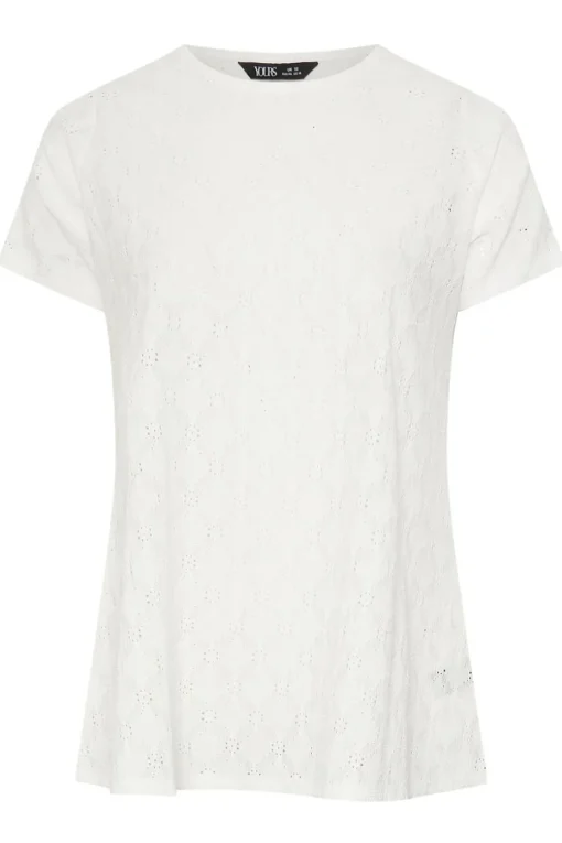 Yours Curve White Broderie Anglaise Textured Swing Top