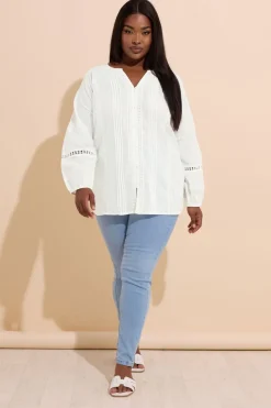 Yours Curve White Crochet Trim Pleated Blouse