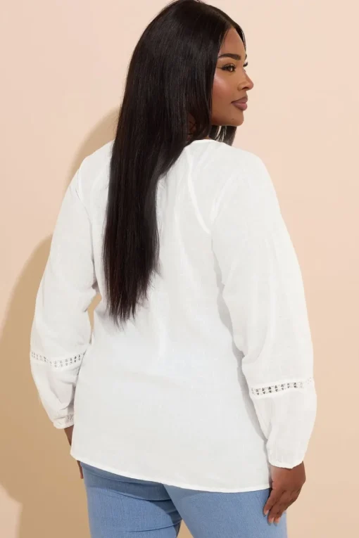 Yours Curve White Crochet Trim Pleated Blouse