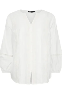 Yours Curve White Crochet Trim Pleated Blouse