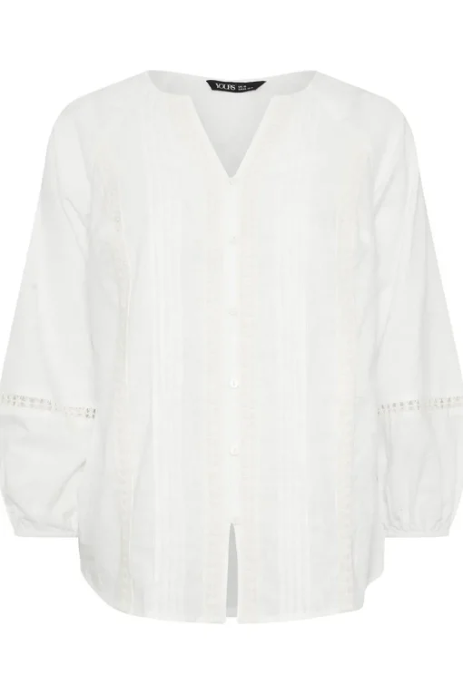 Yours Curve White Crochet Trim Pleated Blouse